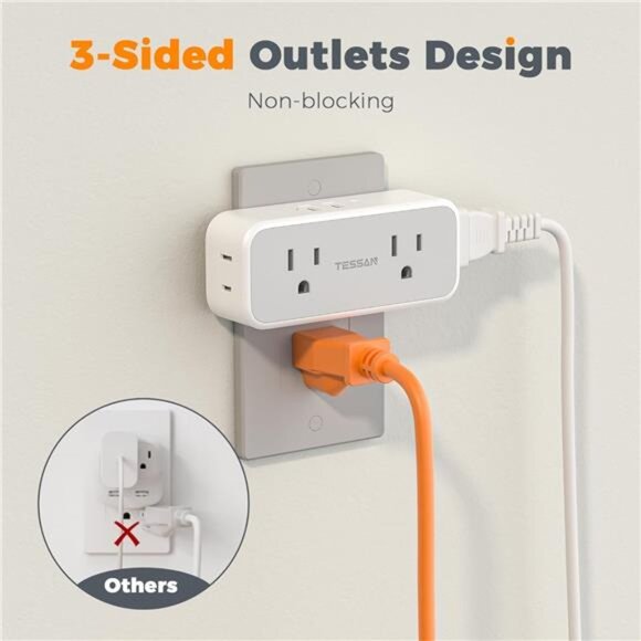 Surge Protector Outlet Extender, TESSAN Multi Plug Outlet Splitter with 4 - Picture 6 of 7